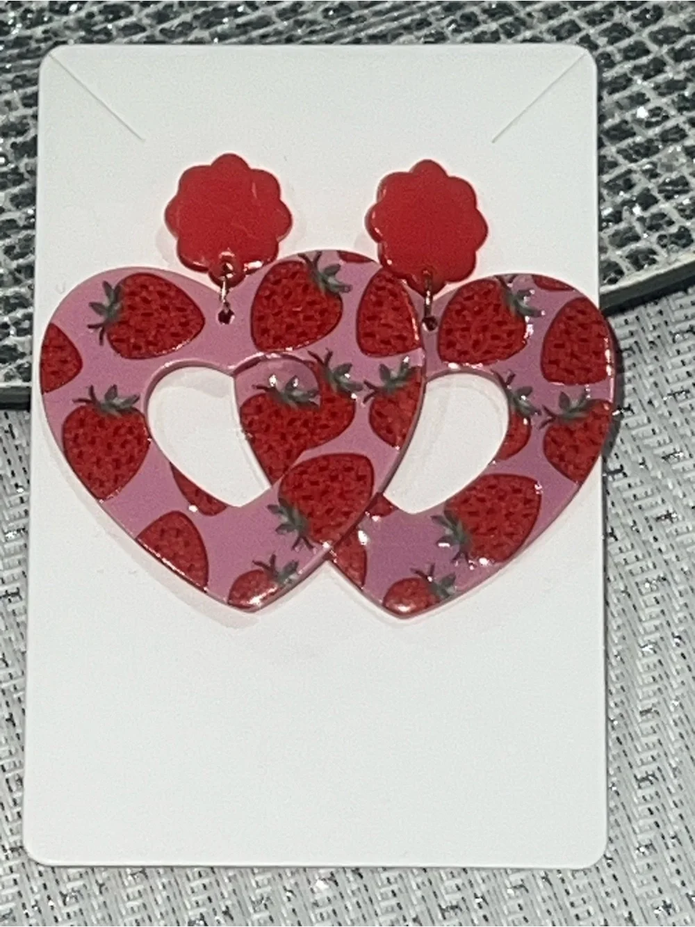 NWOT Strawberry Heart Drop Acrylic Earrings